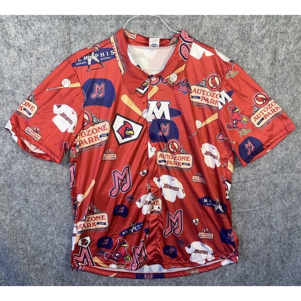 Memphis Redbirds MiLB‎ Baseball Hawaiian Camp Shirt Men XL Logo Promo BWM